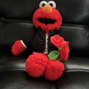 2009 Fisher-Price Elmo Plush in Tuxedo Holding Rose Sesame Street Valentine 11”